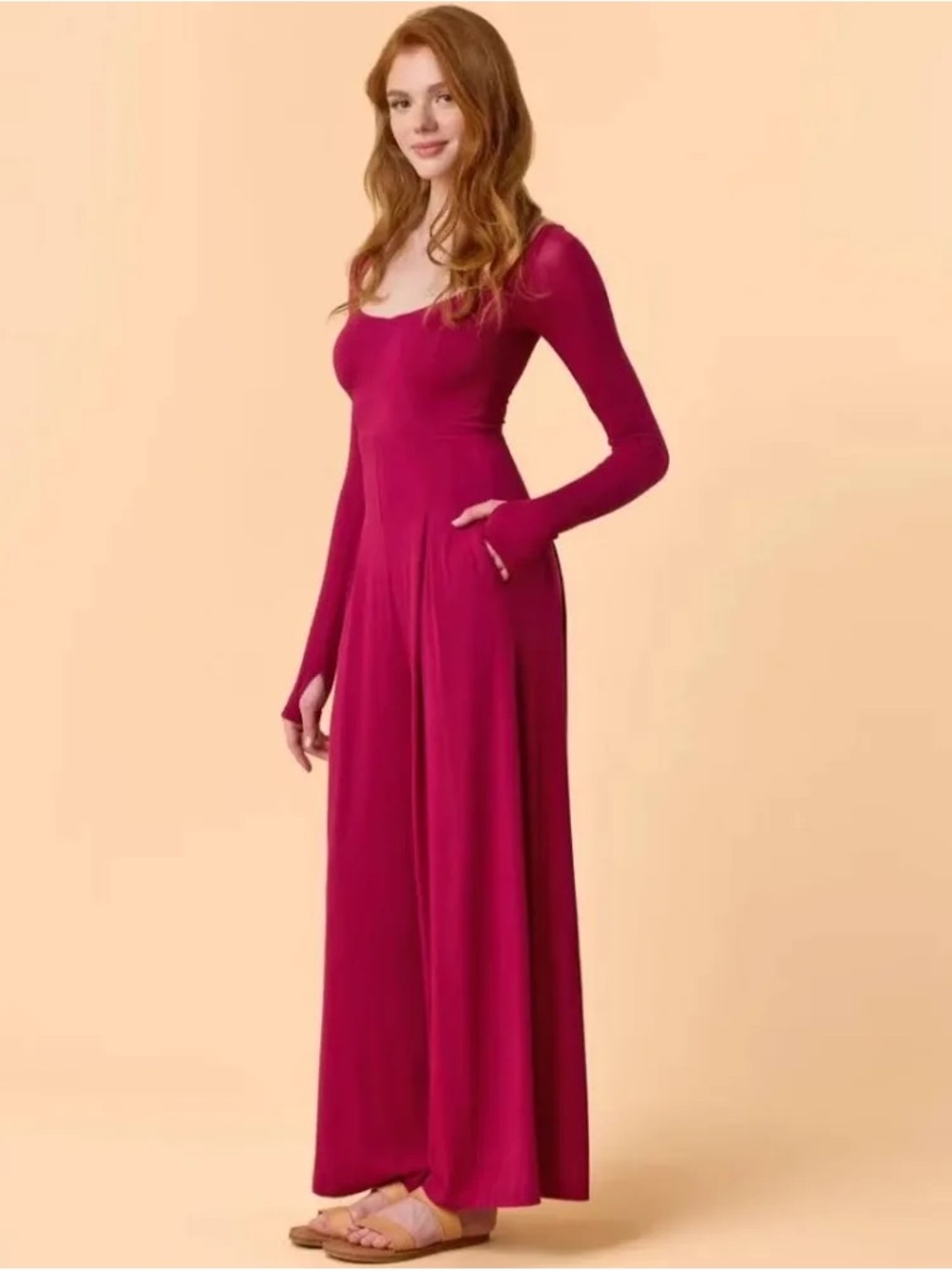 Long Sleeve Magenta Maxi jumpsuit BLOGILATES